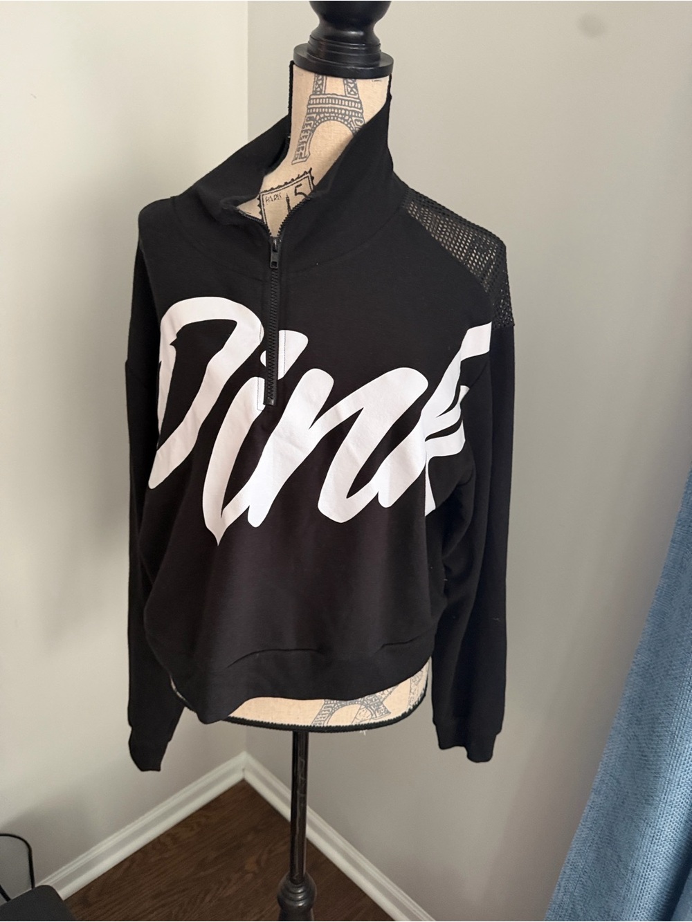 PINK Victoria's Secret Black Pullover with White Script